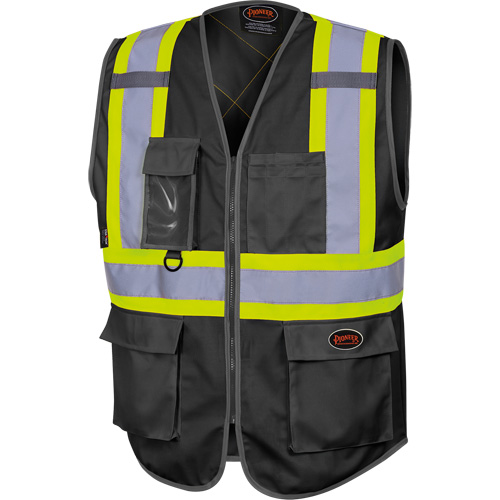 6959BK Tricot High-Visibility Safety Vest with Zipper Closure, Black, X-Small, Polyester Oxymax Inc