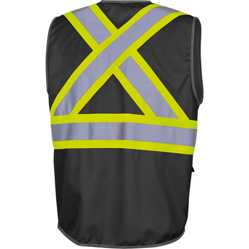 6959BK Tricot High-Visibility Safety Vest with Zipper Closure, Black, X-Small, Polyester Oxymax Inc