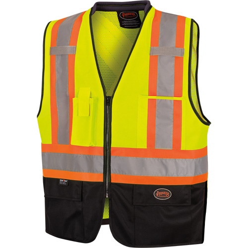 6895 High-Visibility Zip Front Bi-Colour Safety Vest, Black/High Visibility Lime-Yellow, 2X-Large/3X-Large, Polyester Oxymax Inc