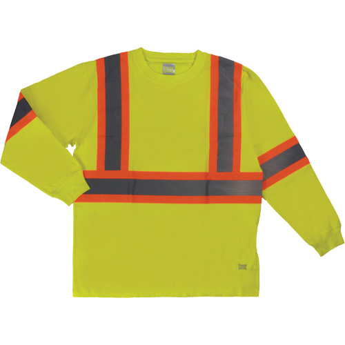 Long Sleeve Safety T-Shirt, Cotton, X-Small, High Visibility Lime-Yellow Oxymax Inc