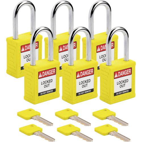 Cadenas de verrouillage Velocity, Jaune, Cl&eacute;s diff&eacute;rentes, Nylon, Largeur de 1-1/2" Oxymax Inc