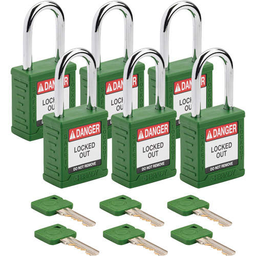 Velocity Lockout Padlocks, Green, Keyed Different, Nylon, 1-1/2" Width Oxymax Inc