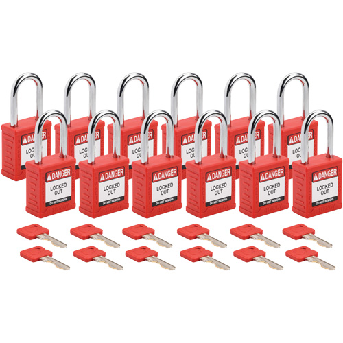 Velocity Lockout Padlocks, Red, Keyed Alike, Nylon, 1-1/2" Width Oxymax Inc