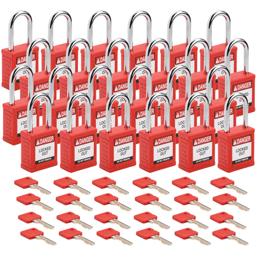Velocity Lockout Padlocks, Red, Keyed Alike, Nylon, 1-1/2" Width Oxymax Inc