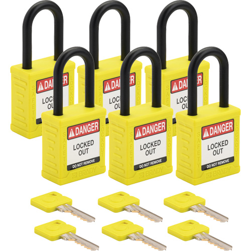 Velocity Lockout Padlocks, Yellow, Keyed Different, Nylon, 1-1/2" Width Oxymax Inc