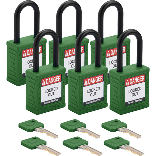 Velocity Lockout Padlocks, Green, Keyed Different, Nylon, 1-1/2" Width Oxymax Inc