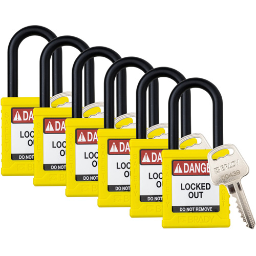 Cadenas de verrouillage Velocity, Jaune, Cl&eacute;s identiques, Nylon, Largeur de 1-1/2" Oxymax Inc