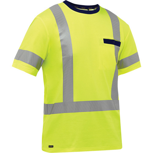 Chemise &agrave; manches courtes et X au dos Bisley, Poly-coton, Petit, Jaune lime haute visibilit&eacute; Oxymax Inc
