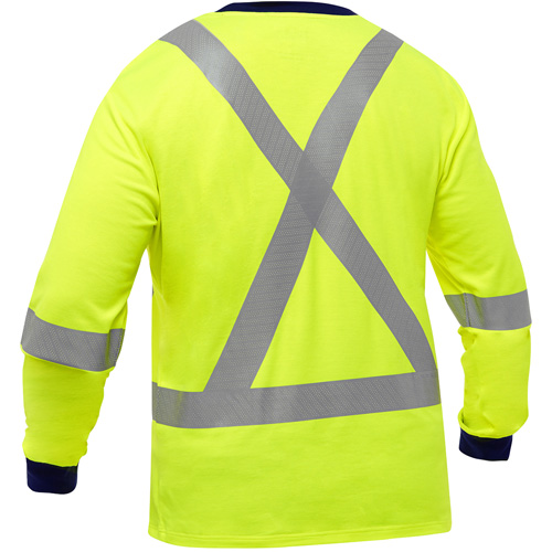 Chemise &agrave; manches longues et X au dos Bisley, Poly-coton, Petit, Jaune lime haute visibilit&eacute; Oxymax Inc