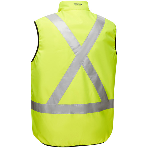 Veste bouffante r&eacute;versible avec X au dos Bisley, Jaune lime haute visibilit&eacute;, Grand, Polyester Oxymax Inc