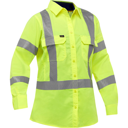 Chemise de travail &agrave; manches longues et X au dos Bisley avec X-Airflow pour femmes, Poly-coton, Petit, Jaune lime haute visibilit&eacute; Oxymax Inc