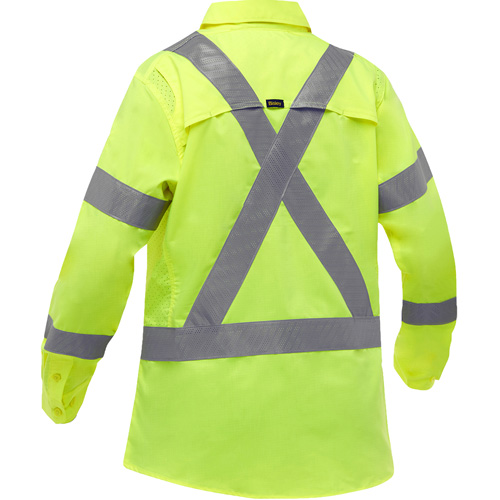 Chemise de travail &agrave; manches longues et X au dos Bisley avec X-Airflow pour femmes, Poly-coton, Petit, Jaune lime haute visibilit&eacute; Oxymax Inc