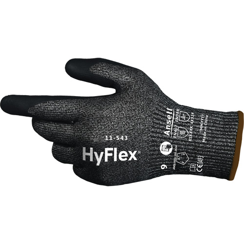 HyFlex&reg; 11-543 Cut Resistant Gloves, Size 6, 13 Gauge, Nitrile Coated, Nylon/Stainless Steel/HPPE/Spandex Shell, ASTM ANSI Level A7/EN 388 Level F Oxymax Inc