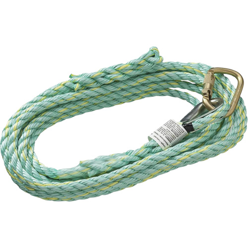 VL-1115-25 Cordage de s&eacute;curit&eacute; vertical avec mousqueton d'ancrage &agrave; une extr&eacute;mit&eacute; & &eacute;clisse dorsale d'extr&eacute;mit&eacute; &agrave; la traîne, Copolym&egrave;re Oxymax Inc