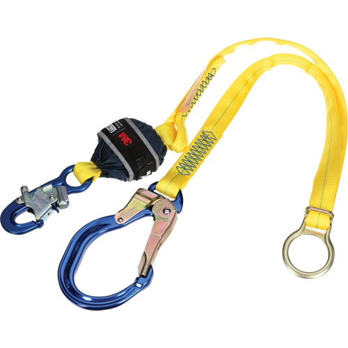 Tie-Back Web Shock-Absorbing Lanyard, 6', Rebar Hook Center, Snap Hook Leg Ends, Polyester Oxymax Inc