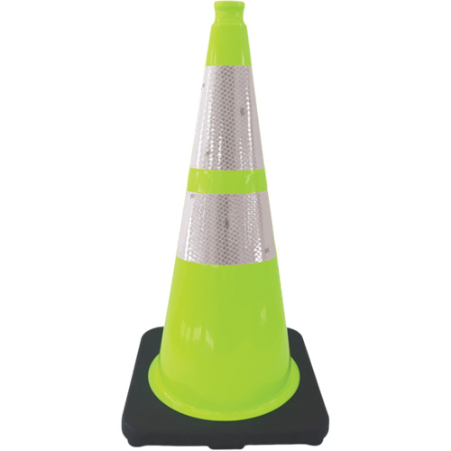C&ocirc;ne de signalisation de premi&egrave;re qualit&eacute;, 28", Vert lime, Bande(s) r&eacute;fl&eacute;chissante(s) 4" & 6" Oxymax Inc