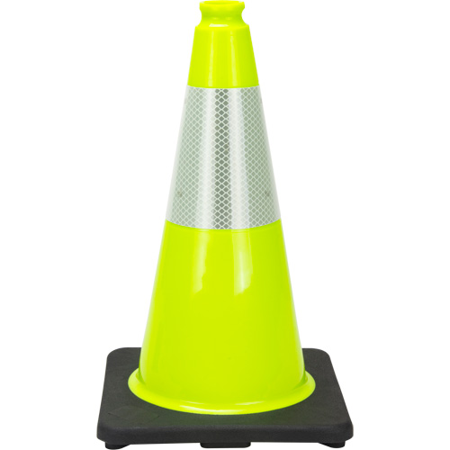 C&ocirc;ne de signalisation de premi&egrave;re qualit&eacute;, 18", Vert lime, Bande(s) r&eacute;fl&eacute;chissante(s) 6" Oxymax Inc