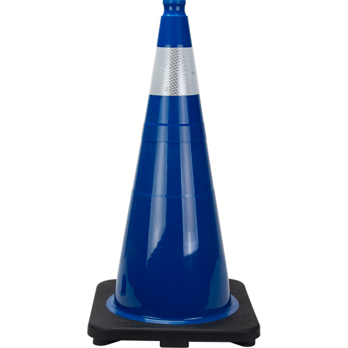 C&ocirc;ne de signalisation de premi&egrave;re qualit&eacute;, 28", Bleu, Bande(s) r&eacute;fl&eacute;chissante(s) 4" Oxymax Inc