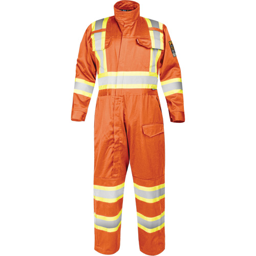 Fire-Resistant Coverall with High-Visibility Bands, Size Small, Orange Oxymax Inc