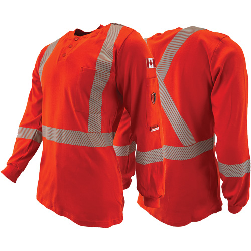 Chandail &agrave; manches longues ignifuge et r&eacute;sistant &agrave; l'arc &eacute;lectrique avec bandes de 2" Henley Atlas Guardian, T-petit, Orange haute visibilit&eacute; Oxymax Inc