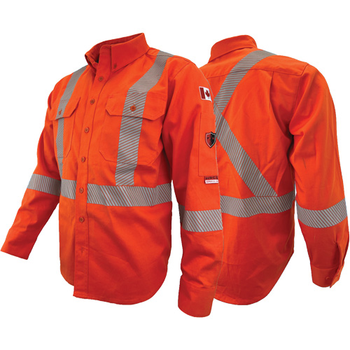 Atlas Guardian&reg; FR/AR Work Shirts with 2" Striping, X-Small, High Visibility Orange Oxymax Inc