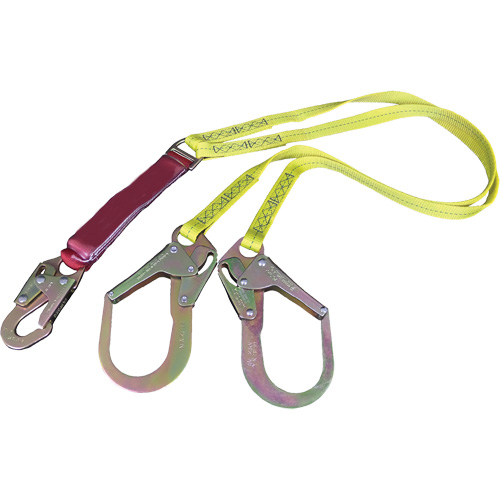 External Energy Absorber Lanyard with 2-1/4" Hooks, 6', Snap Hook Center, Snap Hook Leg Ends, Polyester Oxymax Inc
