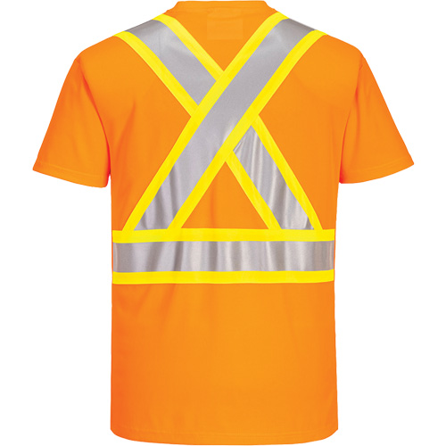 Contrast-Striped Safety T-Shirt, Polyester, Small, High Visibility Orange Oxymax Inc