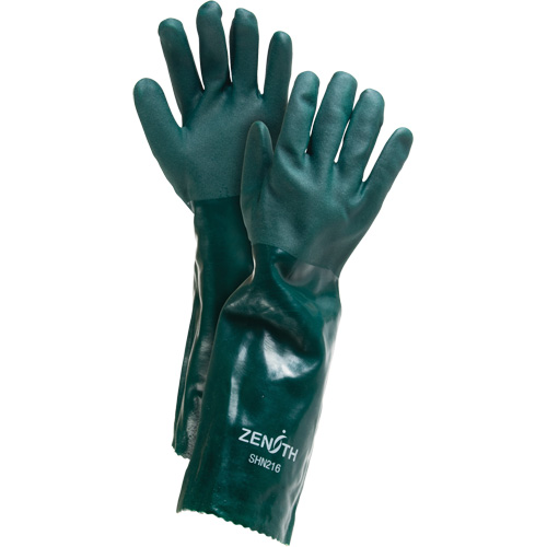Double Dipped Green Gloves, 18" L, PVC, Cotton Jersey Inner Lining, 70-mil Oxymax Inc