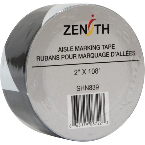 Aisle Marking Tape, 2" x 108', PVC, Black and White Oxymax Inc