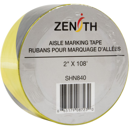 Aisle Marking Tape, 2" x 108', PVC, Black and Yellow Oxymax Inc