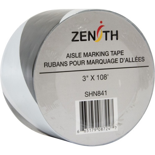 Aisle Marking Tape, 3" x 108', PVC, Black and White Oxymax Inc