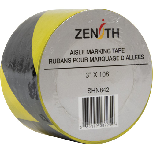 Aisle Marking Tape, 3" x 108', PVC, Black and Yellow Oxymax Inc