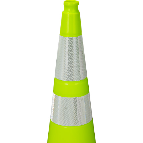 C&ocirc;ne de signalisation de premi&egrave;re qualit&eacute;, 36", Vert lime, Bande(s) r&eacute;fl&eacute;chissante(s) 4" & 6" Oxymax Inc