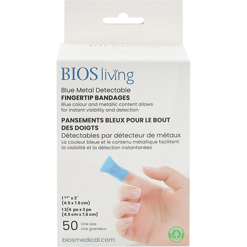 Bandages bleus, Bout de doigt, 3", Tissu d&eacute;tectable, St&eacute;rile Oxymax Inc