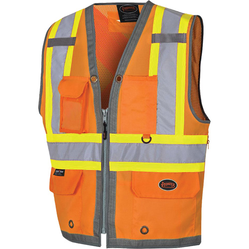 Veste de s&eacute;curit&eacute; pour arpenteur Pioneer avec fermeture &agrave; glissi&egrave;re et dos en maille, Orange haute visibilit&eacute;, Petit, Polyester Oxymax Inc