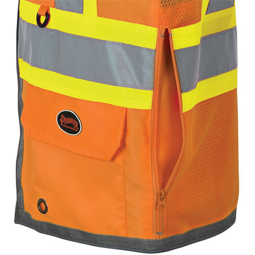Veste de s&eacute;curit&eacute; pour arpenteur Pioneer avec fermeture &agrave; glissi&egrave;re et dos en maille, Orange haute visibilit&eacute;, Petit, Polyester Oxymax Inc