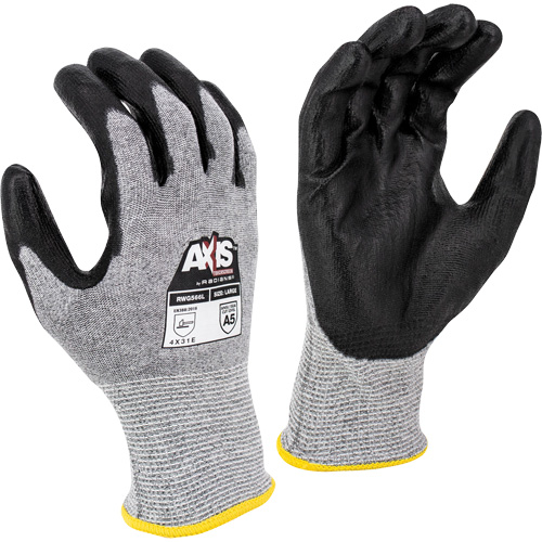 Gants de travail r&eacute;sistants &agrave; la coupe, compatibles avec &eacute;crans tactiles RWG566 AXIS, Taille 2T-Grand, Calibre 18, Rev&ecirc;tement Polyur&eacute;thane, Enveloppe en Acier inoxydable/PEHP, ASTM ANSI niveau A5/EN 388 niveau E Oxymax Inc