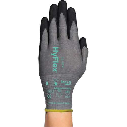 Gants r&eacute;sistants &agrave; la coupe HYFLEX 11-574, Taille Moyen/8, Calibre 21, Rev&ecirc;tement Mousse de nitrile, Enveloppe en Intercept, ASTM ANSI niveau A4/EN 388 niveau D Oxymax Inc