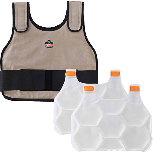 Chill-Its 6230 Standard Phase Change Cooling Vest with Rechargeable Packs, Small/Medium, Khaki Oxymax Inc