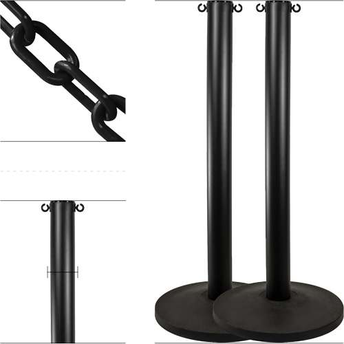 Industrial Stanchion Kit with Plastic Chain, 37" High, Black Oxymax Inc