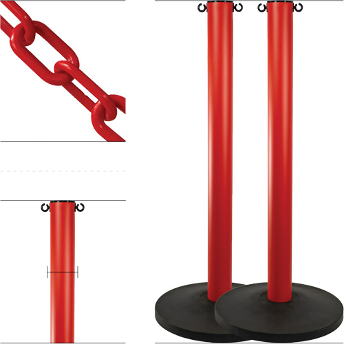 Industrial Stanchion Kit with Plastic Chain, 37" High, Red Oxymax Inc
