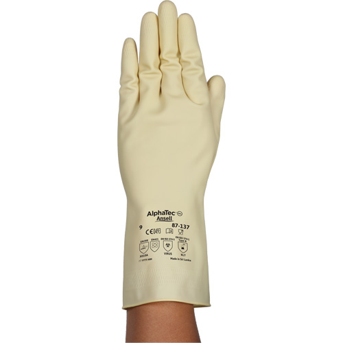 AlphaTec&reg; 87-137 Lightweight Natural Gloves, Size 7, 11.8" L, Rubber Latex, 16-mil Oxymax Inc