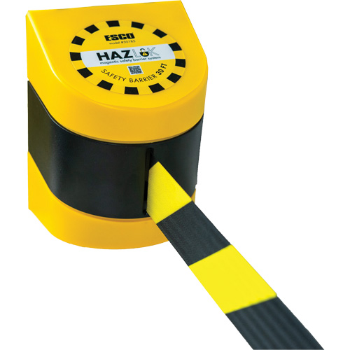 Syst&egrave;me de barri&egrave;re de s&eacute;curit&eacute; HAZLOK, Plastique, Fixation magn&eacute;tique, 30', Ruban Noir et jaune Oxymax Inc