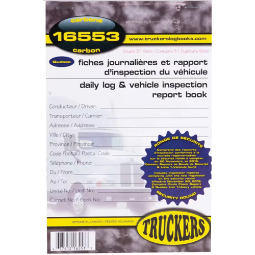 Carnet bilingue de registre quotidien et de rapport d'inspection de v&eacute;hicule Oxymax Inc