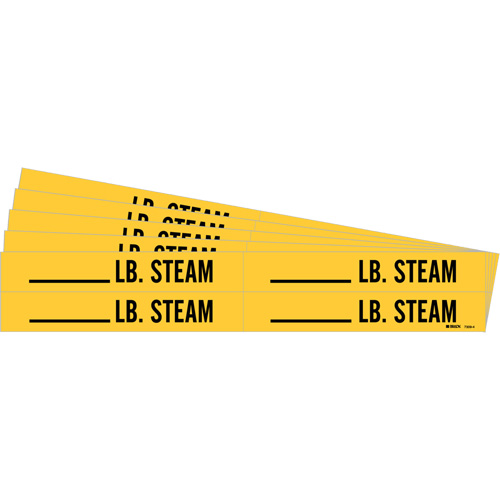 Marqueurs de tuyau avec espace vierge suivi de LB. Steam, Autocollant, 1-1/8" h x 7" la, Noir sur jaune Oxymax Inc
