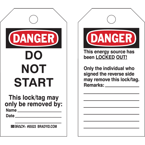 Lockout Tags, Plastic, 3" W x 5-1/2" H, English Oxymax Inc