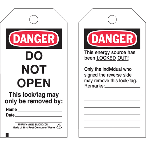 Lockout Tags, Plastic, 3" W x 5-3/4" H, English Oxymax Inc