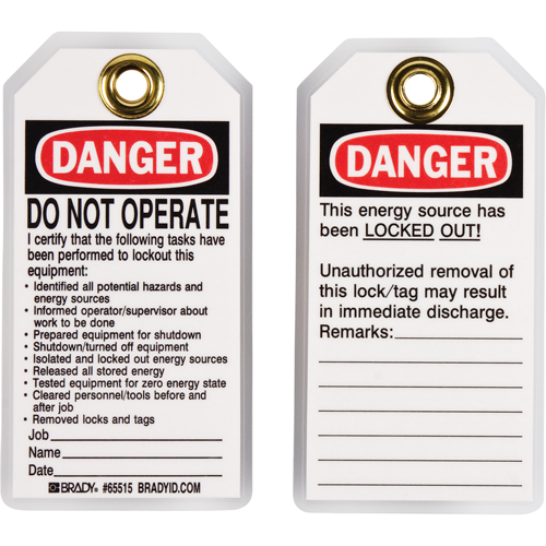 Lockout Tags, Plastic, 3" W x 5-1/2" H, English Oxymax Inc