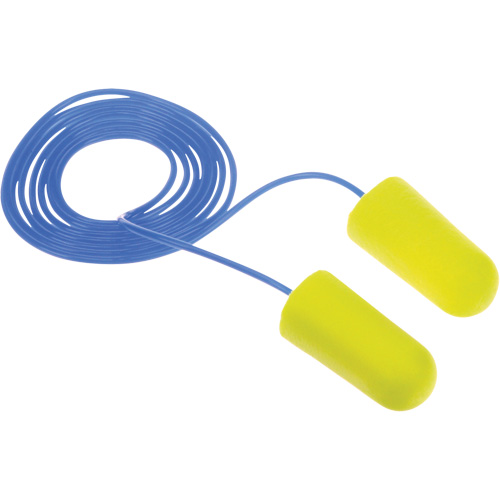 Bouchons d'oreilles n&eacute;on jaune E-A-Rsoft, Vrac - Sac en poly, Avec cordon Oxymax Inc