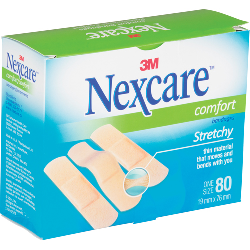 Bandages confortables Nexcare, Rectangulaire/carr&eacute;e, 3", Tissu, St&eacute;rile Oxymax Inc